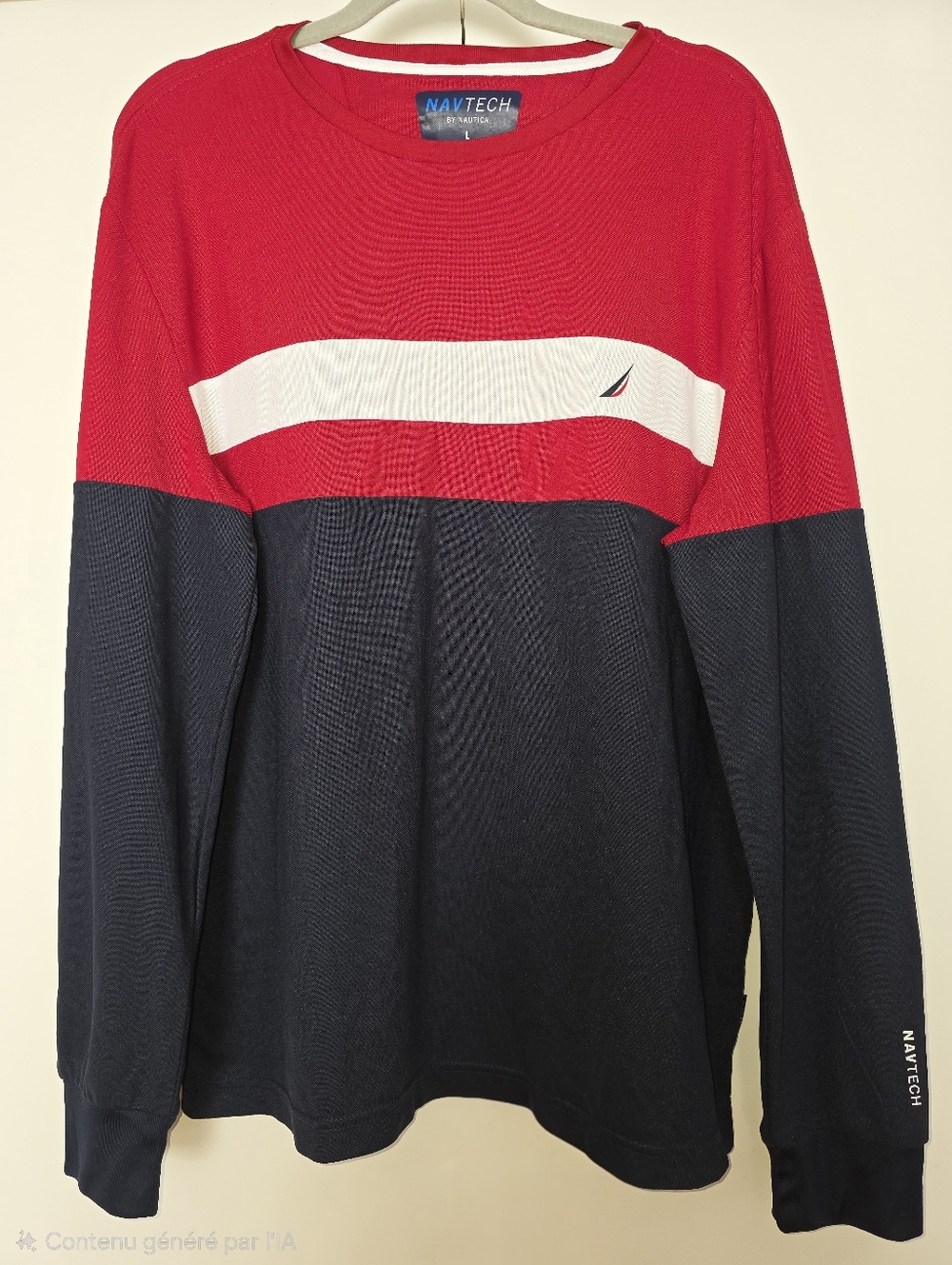 Nav Tech By Nautica Men’s Red & Navy Colorblock Crewneck Sweater Sz Large